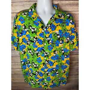 Disney Men’s Slim‑Fit Mickey Mouse Floral Hawaiian Shirt – Size Large
